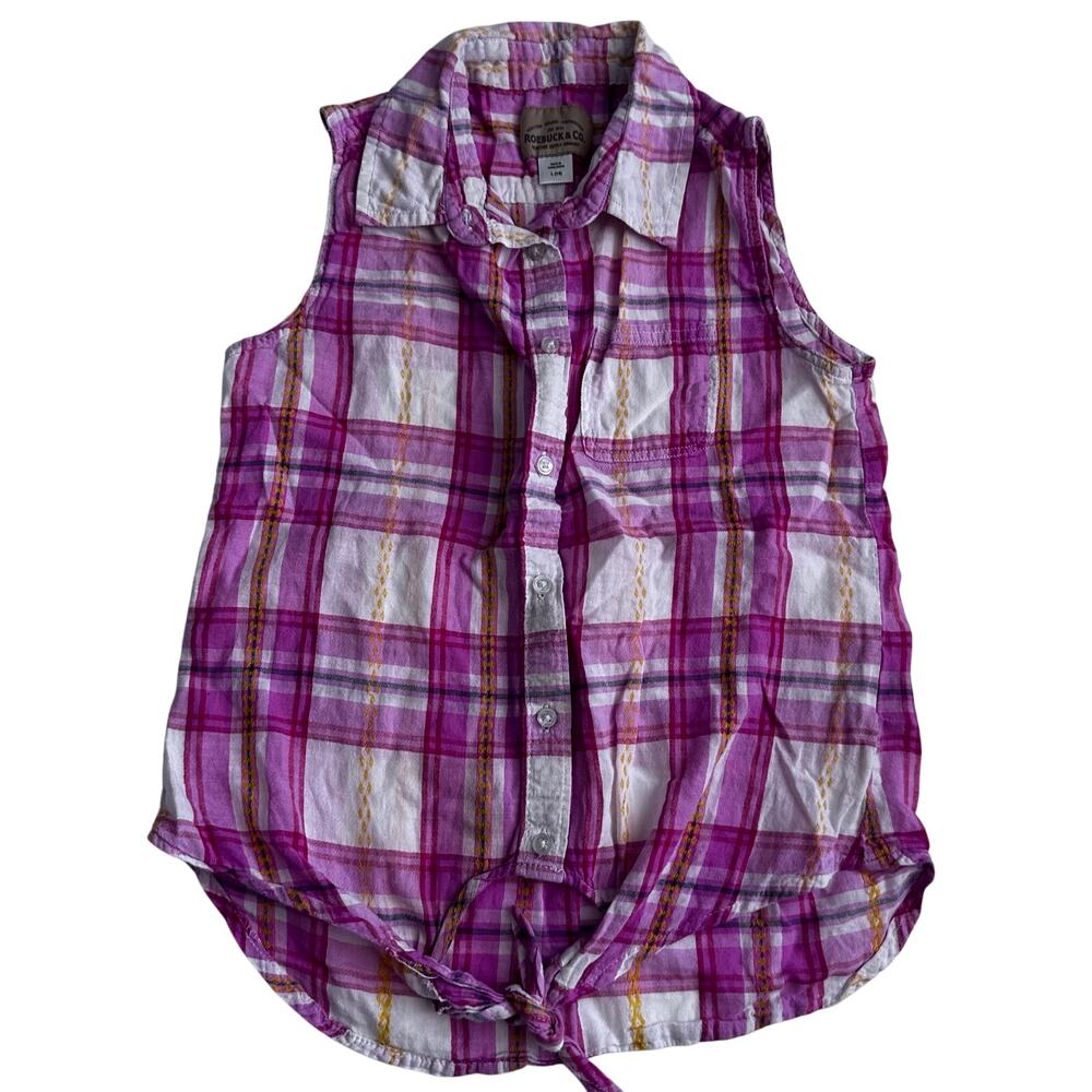 Roebuck & Co. Girls Pink Plaid Sleeveless Top - Size 14